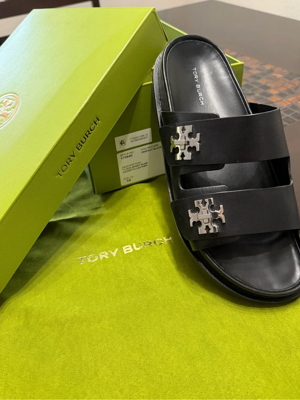 Tory Burch T Lock Sport Slide Sandals | Perfect Black | Women’s Size 10 | NIB